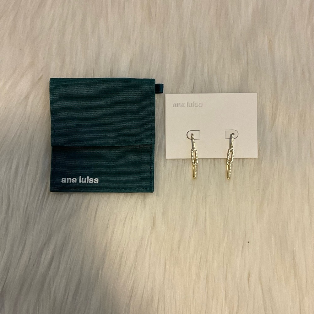 Ana Luisa Lyra Cubic Zirconia Paperclip Chain Earrings 14K GOLD PLATED BRAND NEW